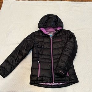 Kids Columbia Turbo Down and OmniHeat Puffer Jacket, black, size medium
